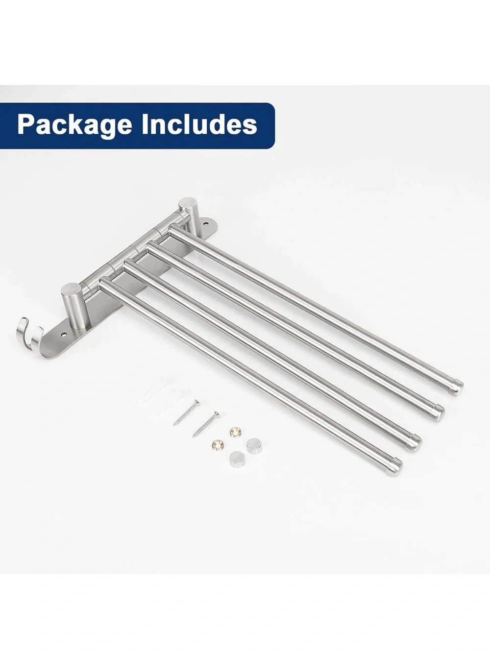 Stainless Steel 4-Arm Swivel Towel Rack with Hooks - Brushed Nickel